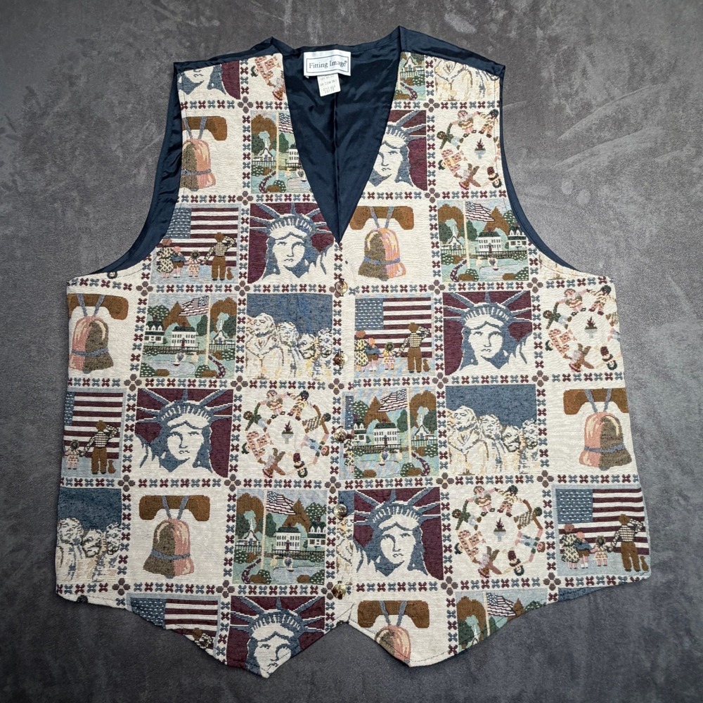 VTG Fitting Image Vest 18/20 Multicolor Americana Tapestry Statue of‎ Liberty